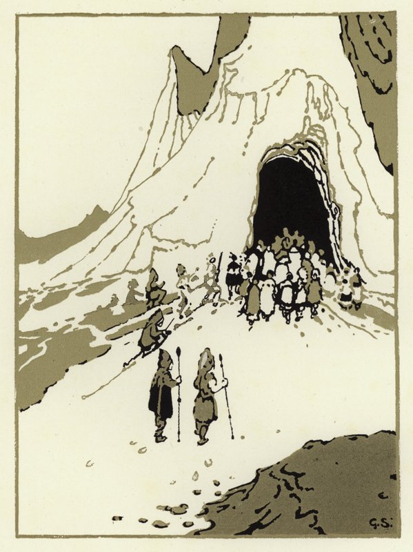 The people set out to find the giants, soon they came to their cave (colour litho) 作者 乔治·谢林汉姆