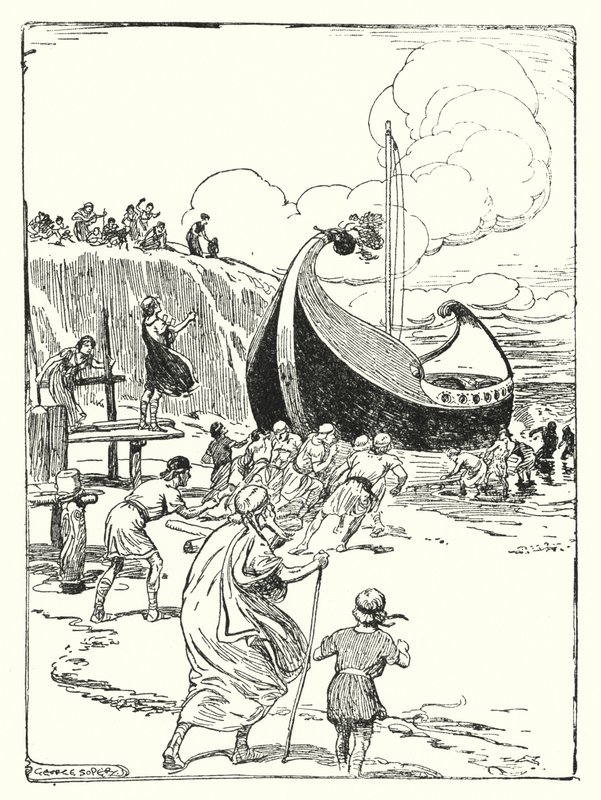 Jason and the Argonauts: "The good ship Argo leapt up from the sand upon the rollers, and plunged onward like a gallant horse" (litho) 作者 乔治·索珀
