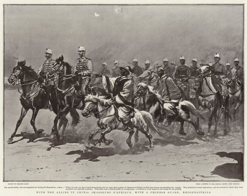 随着中国的盟友，Chasseurs d&39;Afrique与中国指南一起进行侦察 作者 乔治·贝尔汀·斯科特