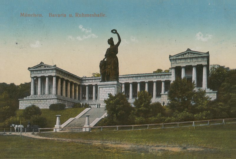 慕尼黑巴伐利亚雕像和 Ruhmeshalle。明信片寄于 1913 年。 作者 德国摄影师