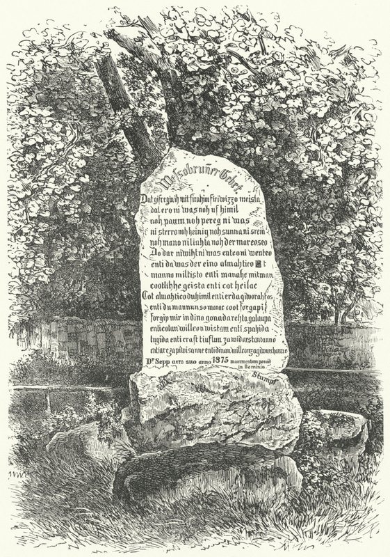 A stone tablet showing The Wessobrunn Prayer (engraving) 作者 德国学校
