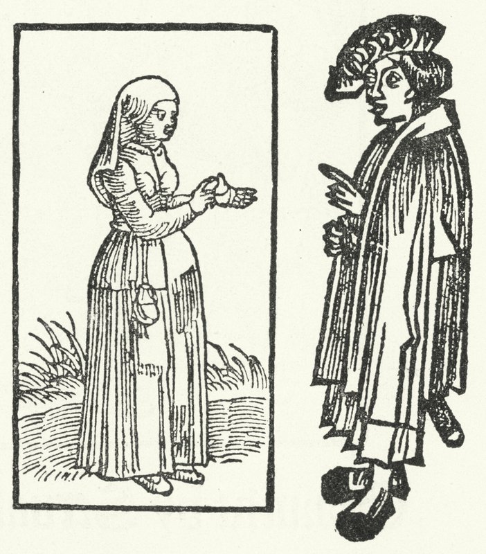 Till Eulenspiegel 故事中场景的木刻版画。 （雕刻） 作者 德国学校