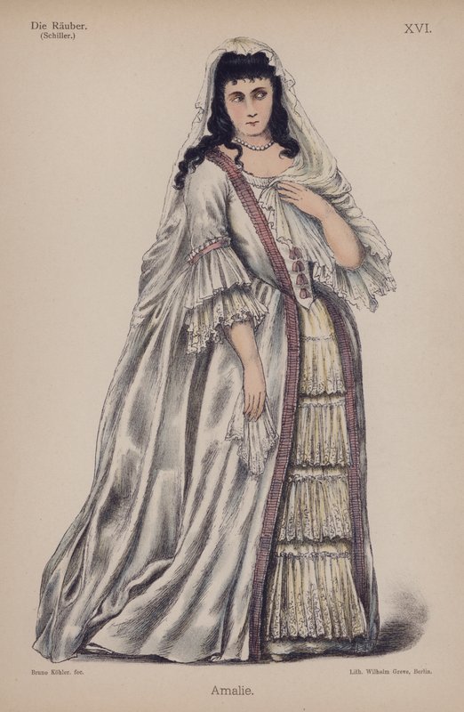 Amalie，来自弗里德里希席勒（彩色石版画）的 Die Rauber（强盗） 作者 德国学校