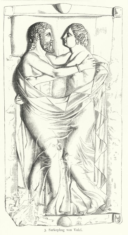 来自Vulci的古代伊特鲁里亚石棺（雕刻）。 作者 德国学校