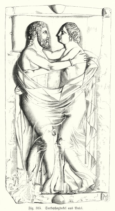 Ancient Etruscan sarcophagus lid from Vulci (engraving) 作者 德国学校