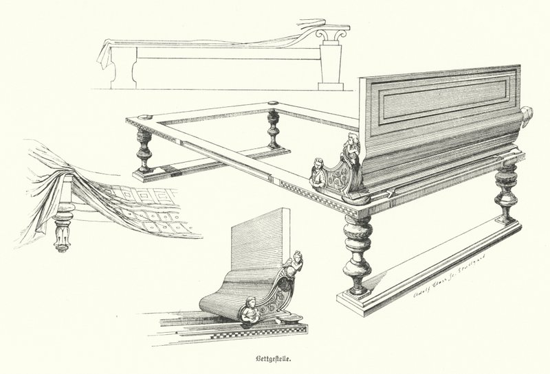 Ancient Greek bedsteads (engraving) 作者 德国学校