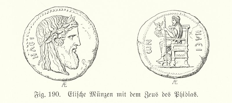 Ancient Greek coins from Elis bearing images of the Zeus of Phidias (engraving) 作者 德国学校