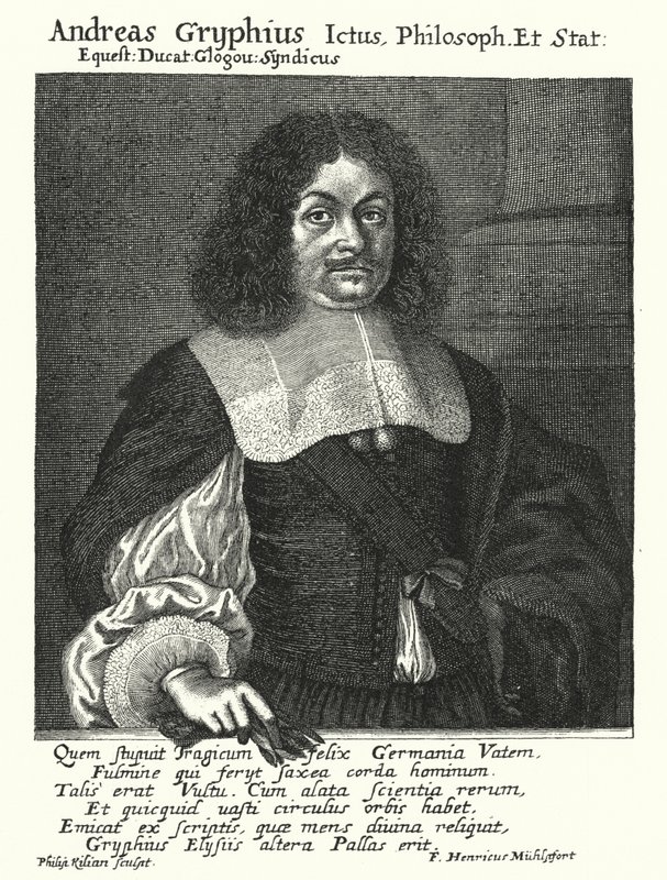 德国诗人和戏剧家Andreas Gryphius（雕刻）。 作者 德国学校
