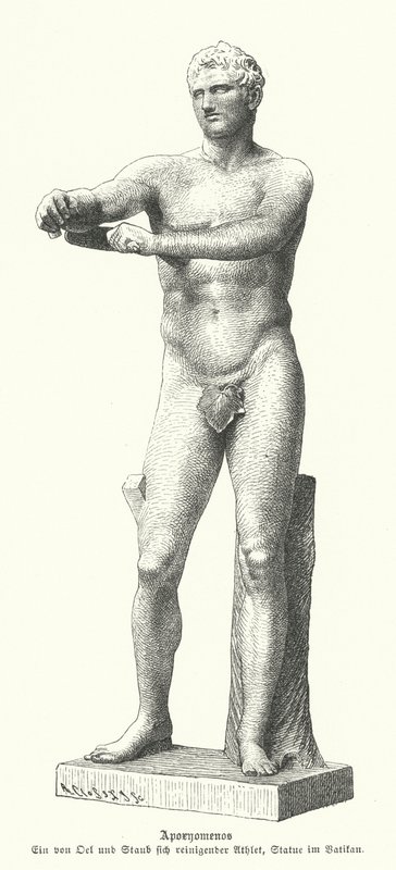 Apoxyomenos，一个运动员用刮刀刮掉身上的汗水和灰尘的雕像（雕刻） 作者 德国学校