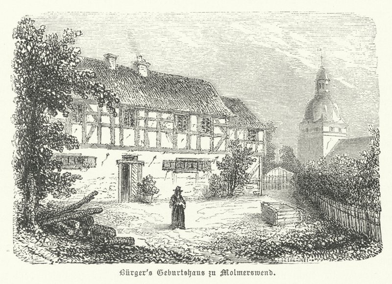 Birthplace of German poet Gottfried August Buerger, Molmerswende (engraving) 作者 德国学校