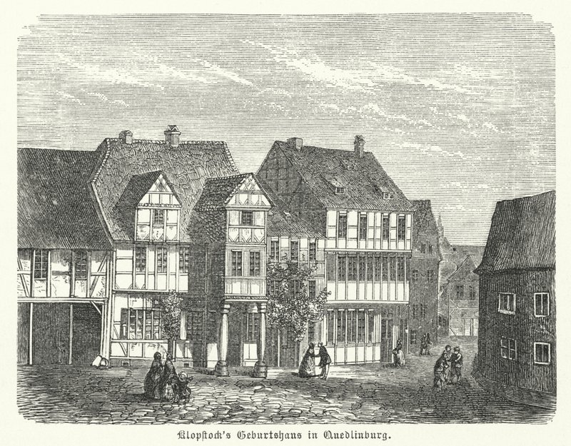 诗人弗里德里希·戈特利布·克洛普斯托克 (Friedrich Gottlieb Klopstock) 的出生地，德国奎德林堡（版画） 作者 德国学校