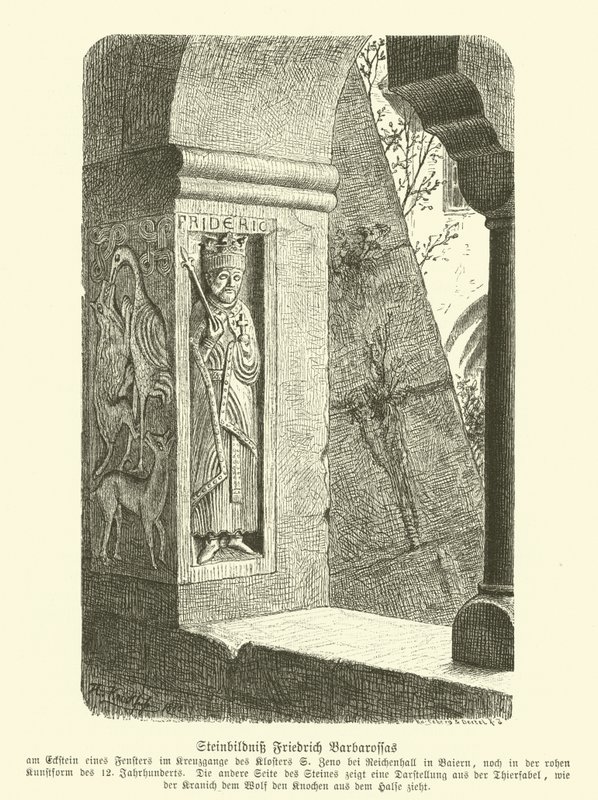 弗雷德里克·巴巴罗萨 (Frederick Barbarossa) 的雕刻石像，神圣罗马帝国皇帝 (雕刻) 作者 德国学校