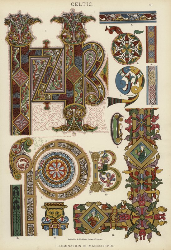 Celtic, Illumination of Manuscripts (colour litho) 作者 德国学校