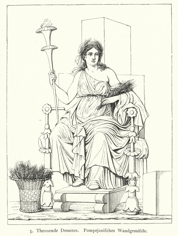 Ceres, Roman goddess of the harvest, enthroned, wall painting from Pompeii (engraving) 作者 德国学校