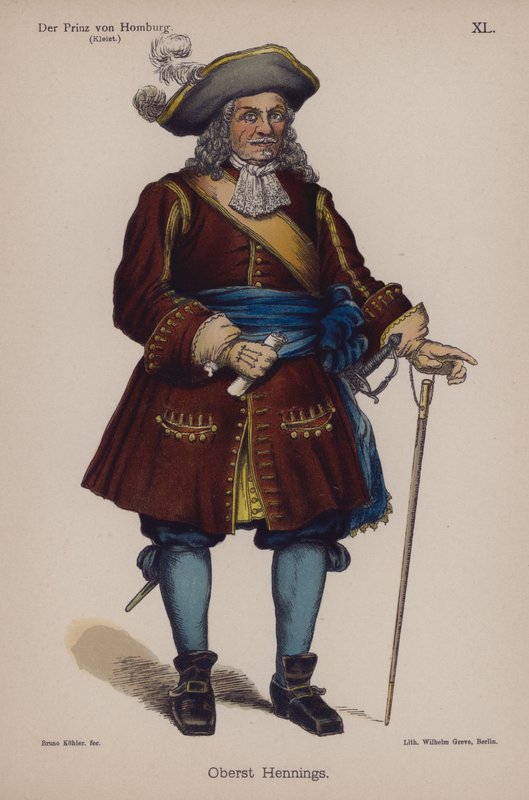 Colonel Hennings, from Der Prinz von Homburg (The Prince of Homburg) by Heinrich von Kleist (colour litho) 作者 德国学校