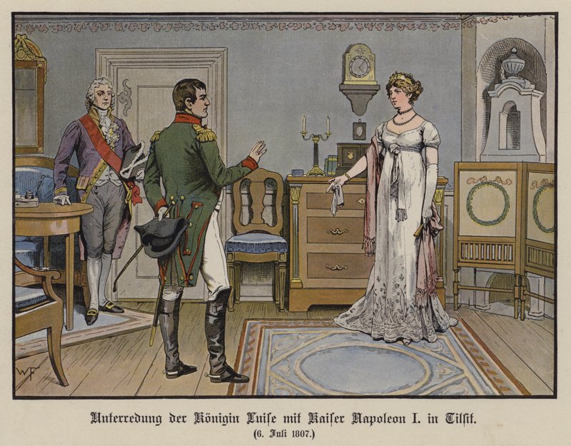 Conversation between Queen Louise of Prussia and the Emperor Napoleon I at Tilsit, 6 July 1807 (colour litho) 作者 德国学校