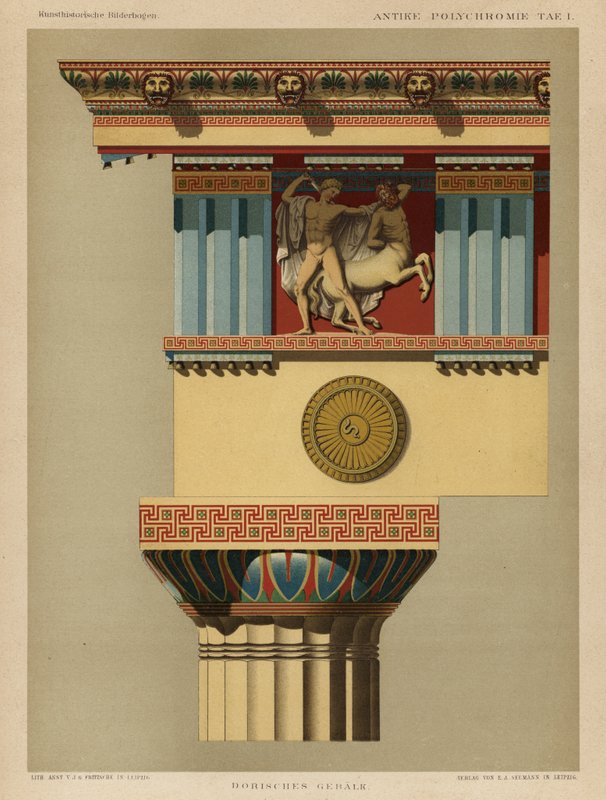 Doric entablature (colour litho) 作者 德国学校