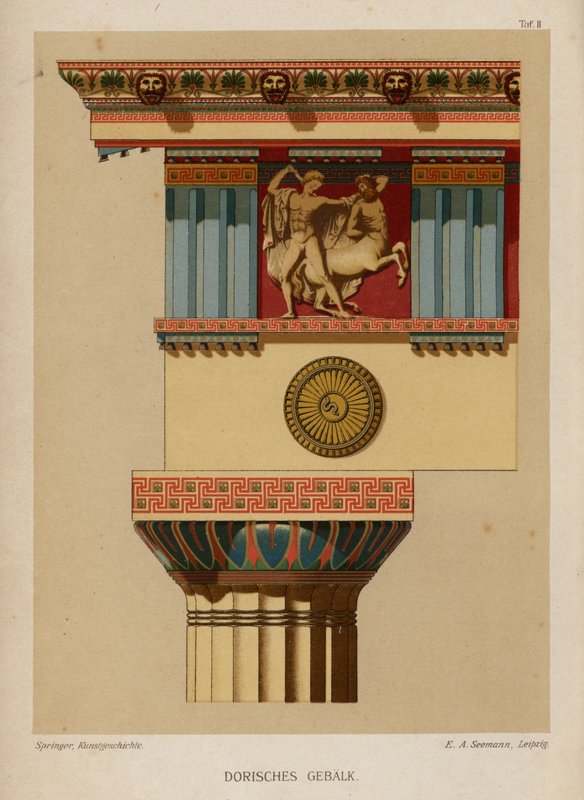 Doric entablature，古希腊建筑（彩色石版画） 作者 德国学校