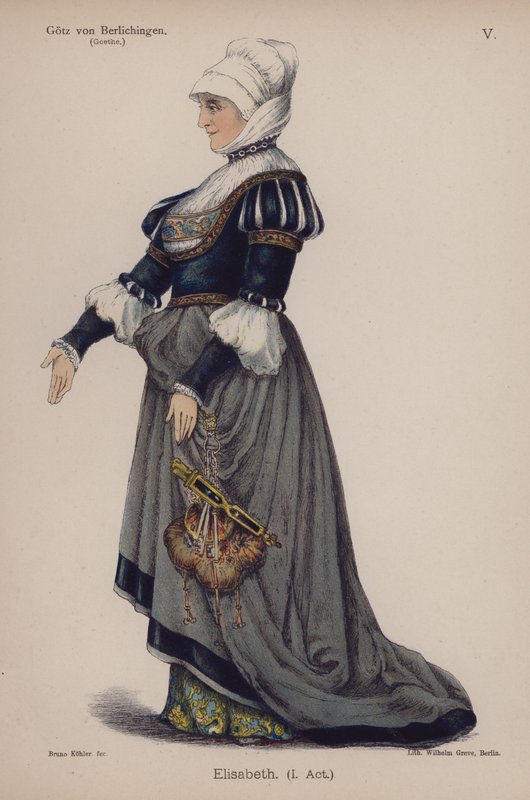 伊丽莎白，来自歌德的 Gotz von Berlichingen（彩色石版画） 作者 德国学校