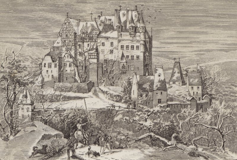 Eltz Castle, in the hills above the Moselle River, Germany, as it looked at the end of the 16th century (litho) 作者 德国学校