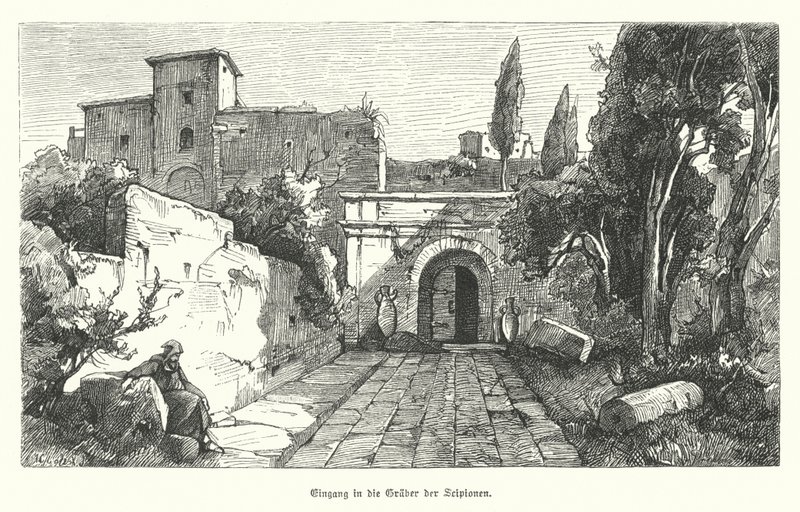Entrance to the Tomb of the Scipios, Rome (engraving) 作者 德国学校