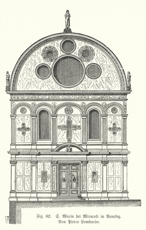 Santa Maria dei Miracoli 教堂的正面，由 Pietro Lombardo 设计，意大利威尼斯（雕刻） 作者 德国学校