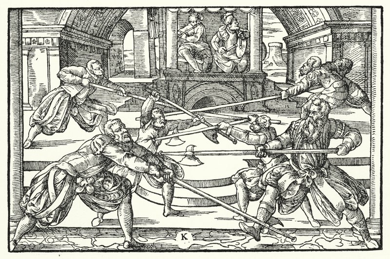 Fencing scene (engraving) 作者 德国学校