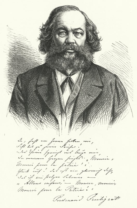 Ferdinand Freiligrath，德国诗人、翻译家和自由派政治鼓动者（版画） 作者 德国学校