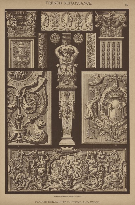 法国文艺复兴时期，石木塑料饰品（彩色石版画） 作者 德国学校