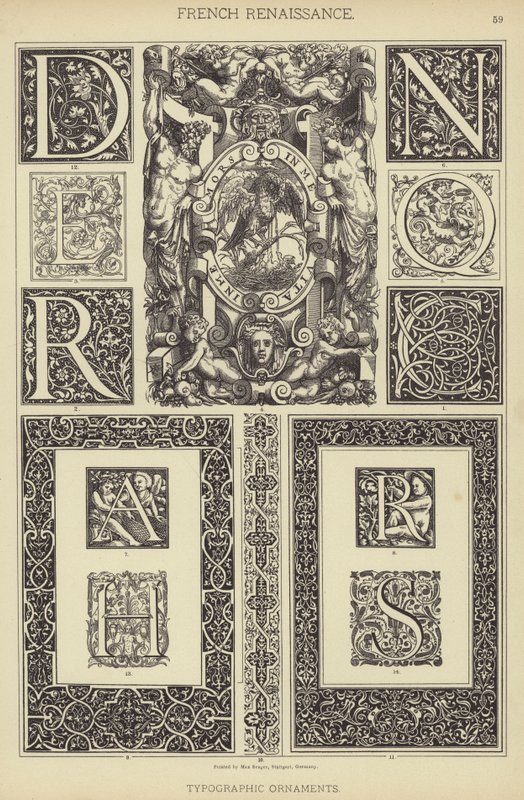 French Renaissance, Typographic Ornaments (colour litho) 作者 德国学校