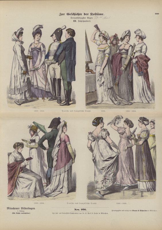法国和德国的服装，19世纪初（彩色版画 作者 德国学校