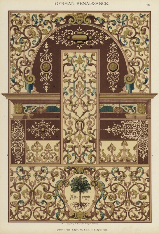 German Renaissance, Ceiling and Wall Painting (colour litho) 作者 德国学校