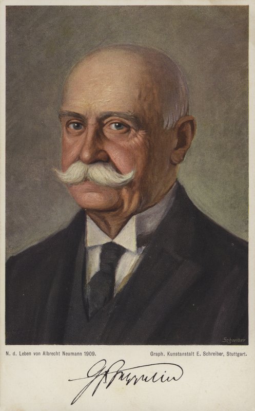 冯-齐柏林（Graf Ferdinand von Zeppelin），德国飞艇设计师和建造者（彩色平版印刷）。 作者 德国学校