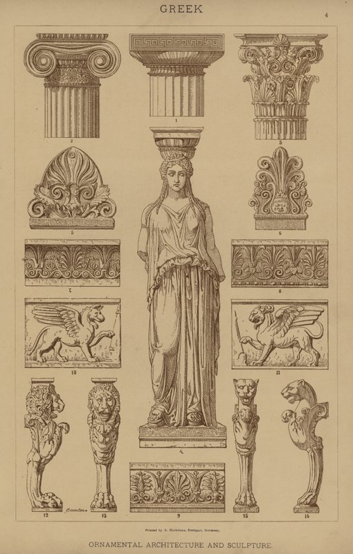 Greek, Ornamental Architecture and Sculpture (colour litho) 作者 德国学校