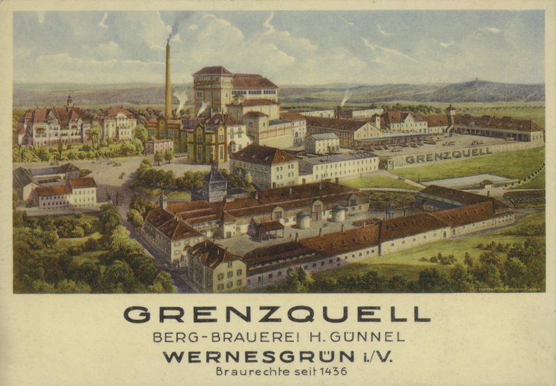Grenzquell Brewery, Wernesgrun, Saxony, Germany（彩色石版画） 作者 德国学校