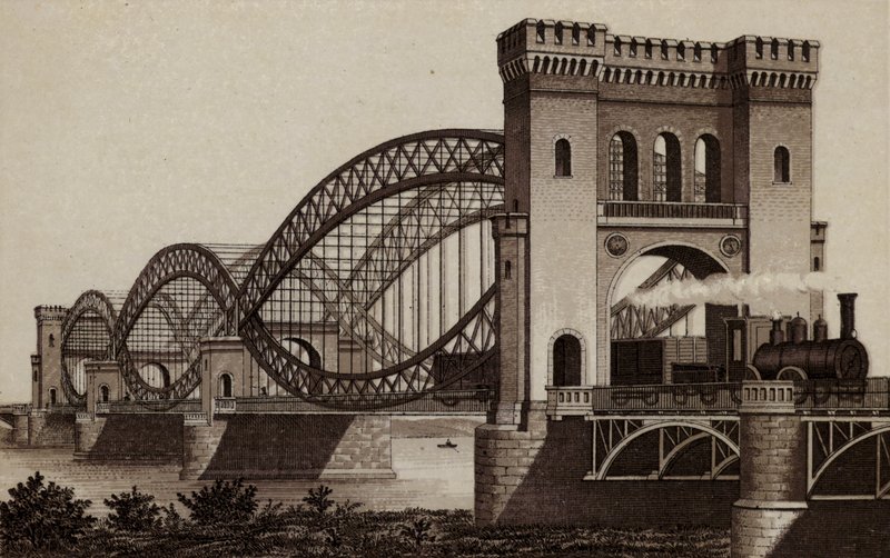 汉堡：Eisenbahn-Elb-Brucke，横跨易北河的铁路桥（石版画） 作者 德国学校