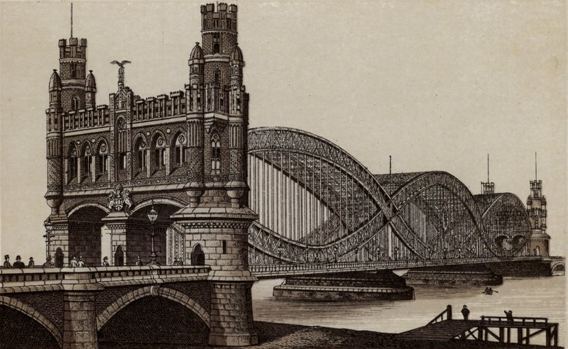 Hamburg: Neue Elb-Brucke, New Bridge over the Elbe (litho) 作者 德国学校
