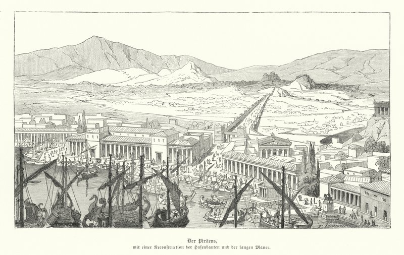 Harbour of Piraeus, Ancient Greece (engraving) 作者 德国学校