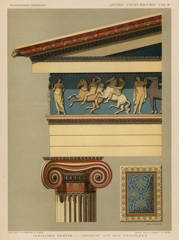 离子 entablature（彩色石版画） 作者 德国学校