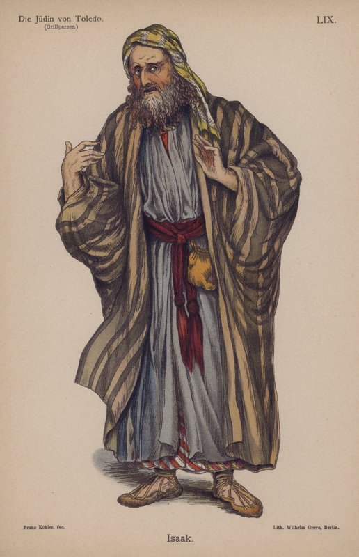 Isaac，来自 Die Judin von Toledo（托莱多的犹太人）作者 Franz Grillparzer（彩色石版画） 作者 德国学校