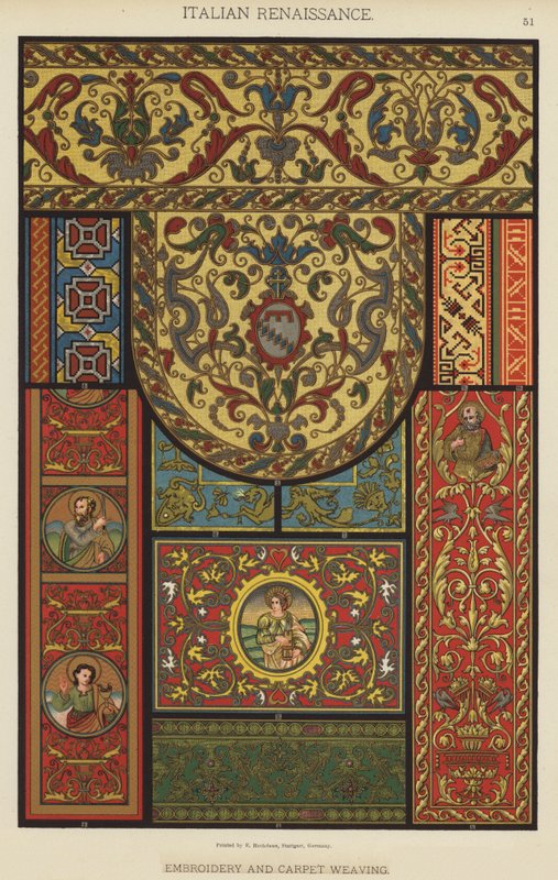 Italian Renaissance, Embroidery and Carpet Weaving (colour litho) 作者 德国学校