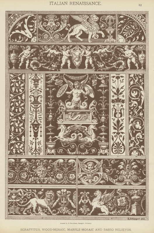 Italian Renaissance, Sgraffitos, Wood-Mosaic, Marble-Mosaic and Basso Relievos (colour litho) 作者 德国学校