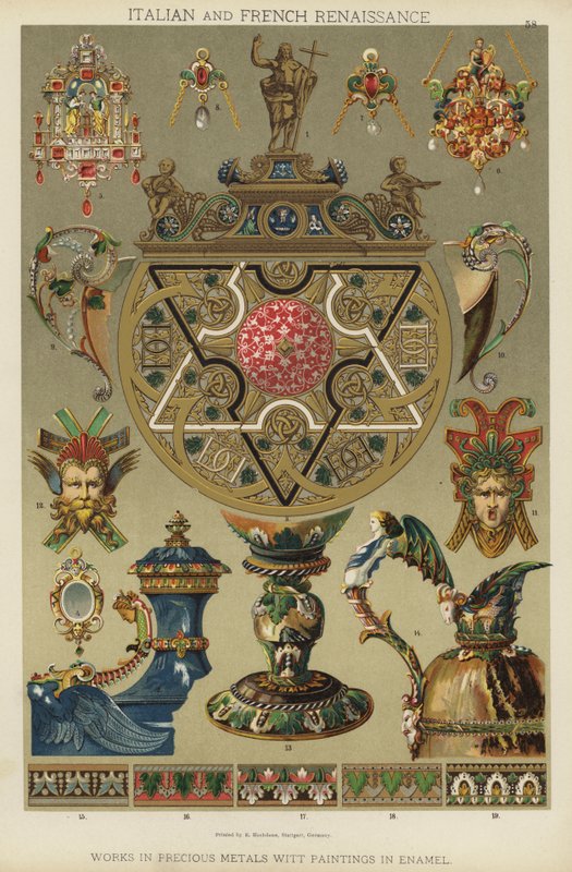 意大利和法国文艺复兴时期，贵金属作品 威特的珐琅画（彩色平版印刷品 作者 德国学校