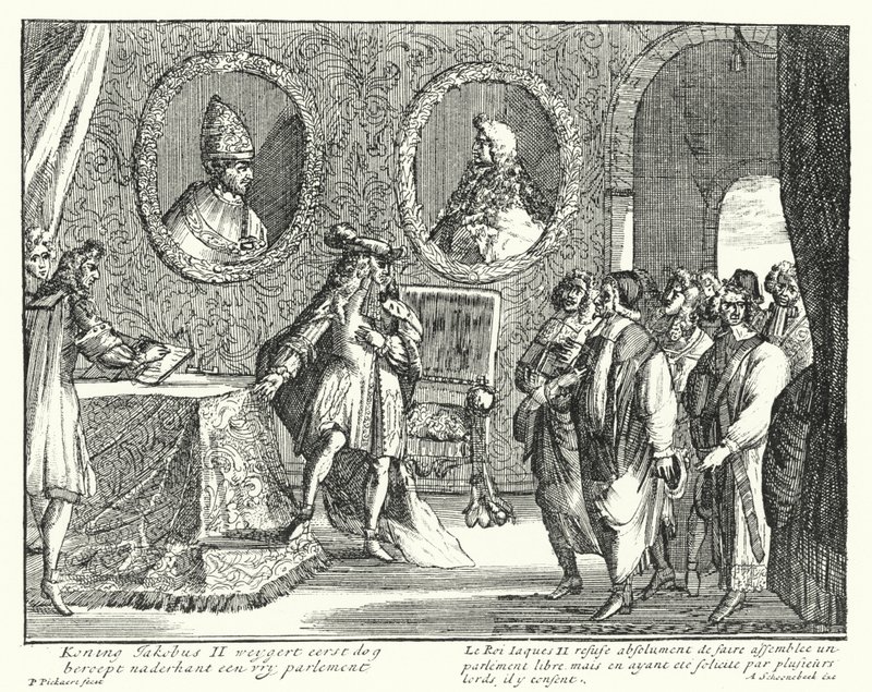 James II of England refuses to allow Parliament to sit (engraving) 作者 德国学校