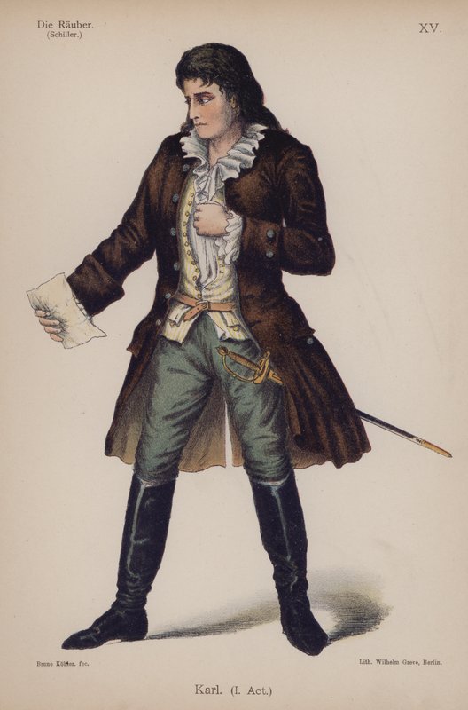 Karl，来自 Die Rauber（强盗） by Friedrich Schiller（彩色石版画） 作者 德国学校