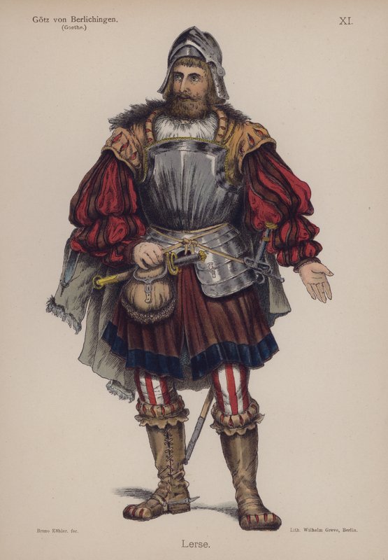 Lerse，来自歌德的 Gotz von Berlichingen（彩色石版画） 作者 德国学校
