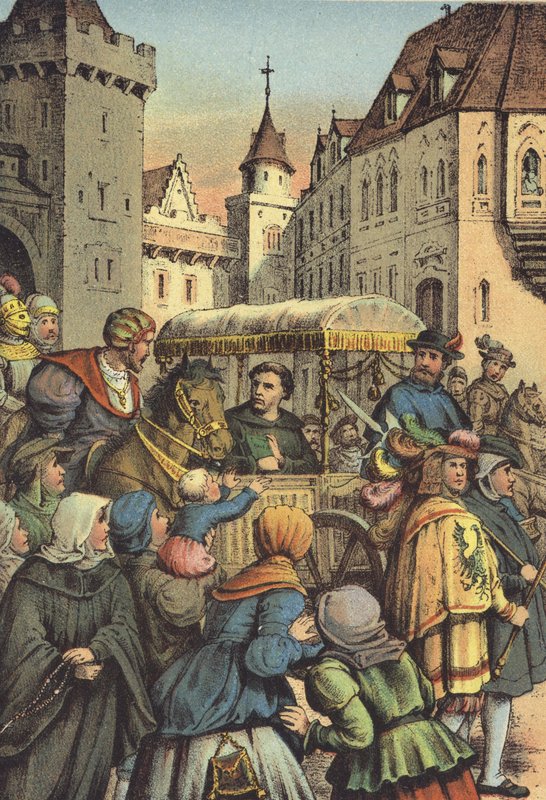 Luthers entry into Worms (chromolitho) 作者 德国学校