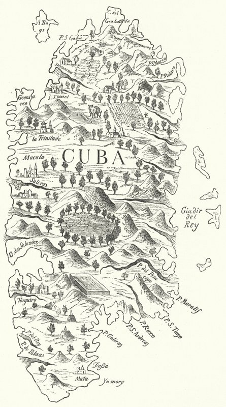 古巴地图，约1500年（雕刻）。 作者 德国学校