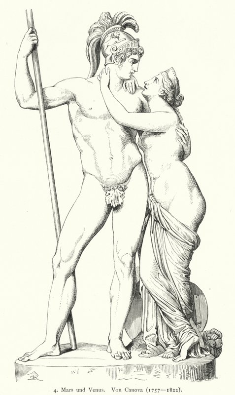 Mars and Venus, marble sculpture by Italian Neoclassical sculptor Antonio Canova (engraving) 作者 德国学校