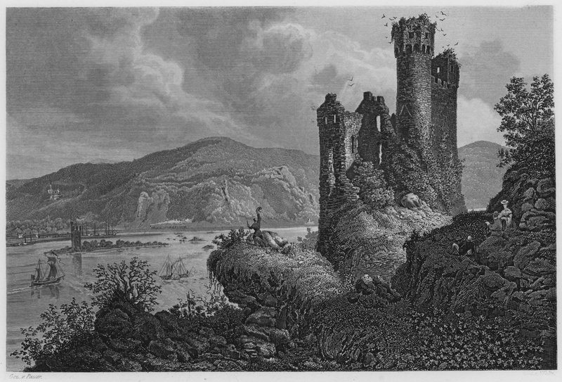 Mausethurm和Ehrenfels（雕版印刷）。 作者 德国学校